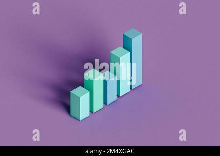 Dreidimensionales Rendering eines pastellfarbenen Balkendiagramms Stockfoto