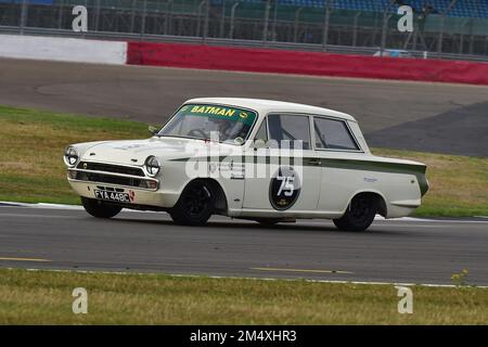 Richard Bateman, Stephen Upsdell, Ford Lotus Cortina, Adrian Flux Trophy für Transatlantic Pre ’66 Touring Cars, vorwiegend V8 Americana gegen Großbritannien Stockfoto