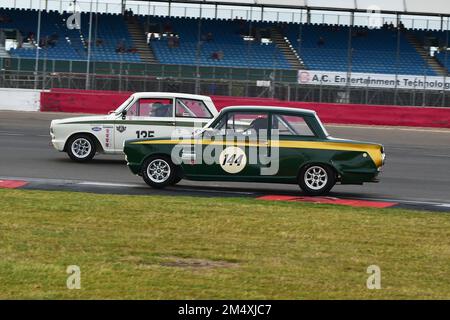 Peter Reynolds, Daniel Quintero, Ford Lotus Cortina, David Dickenson, Ford Lotus Cortina, Adrian Flux Trophy für Transatlantic Pre ’66 Touring Cars, Stockfoto