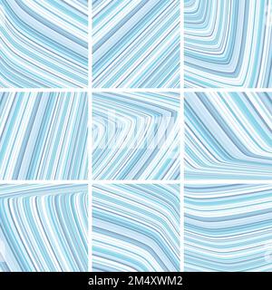 Set aus abstrakten Streifenmustern mit hellblauen und grauen dünnen Streifen. Grafisches Vektordesign Stock Vektor