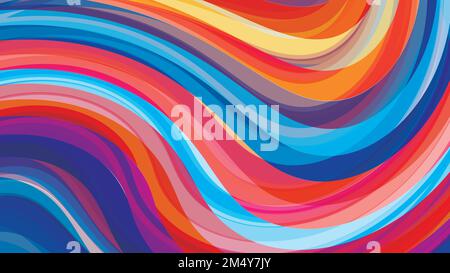 Abstrakter künstlerischer Hintergrund mit gemischten mehrfarbigen geschwungenen Streifen. Gesättigtes Vektorgrafikmuster. CMYK-Farben Stock Vektor