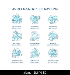 Marktsegmentierung Symbolsatz für blaues Konzept Stock Vektor