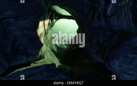 Raue Landschaft Unterwasser Dunkle Szene in der Höhle. See oder Meerwasser. Hintergrund Natur Stockfoto