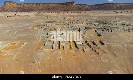 Luftfahrt der Hauptstadt von Qaryat al-Faw des ersten Kindah-Königreichs, Königreich Saudi-Arabien Stockfoto