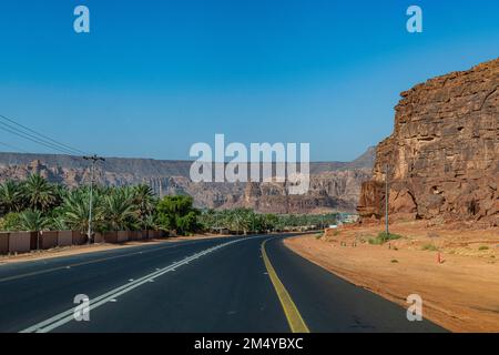 Straße nach Al Ula, Königreich Saudi-Arabien Stockfoto