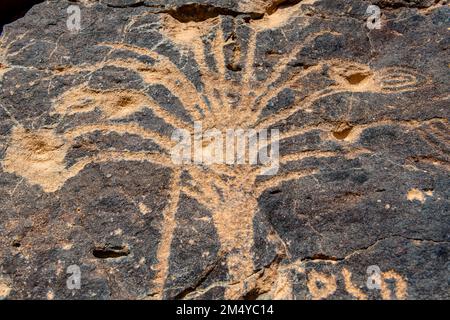 Felsschnitzereien, UNESCO-Weltkulturerbe Bir Hima Felszeichnungen und Inschriften, Najran, Königreich Saudi-Arabien Stockfoto