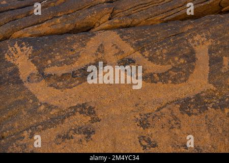 Felsschnitzereien, UNESCO-Weltkulturerbe Bir Hima Felszeichnungen und Inschriften, Najran, Königreich Saudi-Arabien Stockfoto