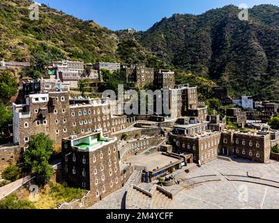 Aerial of Rijal Almaa Mountain Village, Asir Mountains, Kingdom of Saudi Arabia Stockfoto