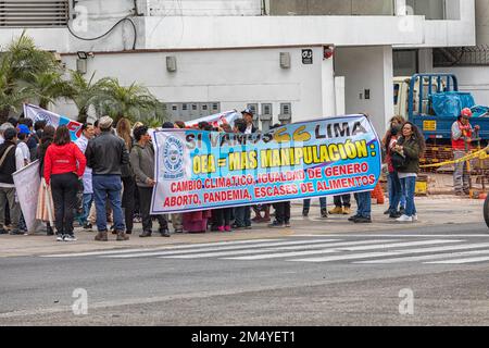 Lima, Peru - 05. Oktober 2022: Protest gegen die Organisation amerikanischer Staaten (OAS) in Lima. Stockfoto