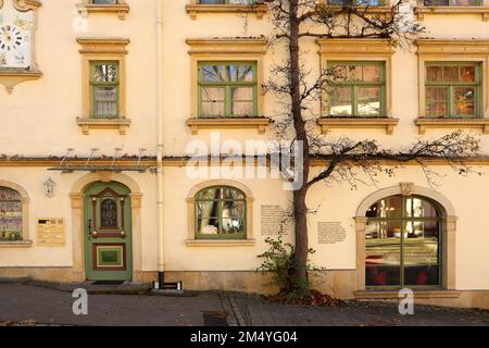 Die historische Altstadt von Isny im Allgaeu mit Blick auf ein altes Gebäude. Isny im Allgaeu, Ravensburg, Tuebingen, Baden-Württemberg, Deutschland Stockfoto