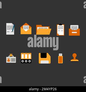 Flache Symbolgruppe für Vektordarstellungen für Unternehmenselemente. Kann auch für Bildung, Akademiker, Wirtschaft und Wissenschaft verwendet werden. Geeignet für Web-Apps, m Stockfoto