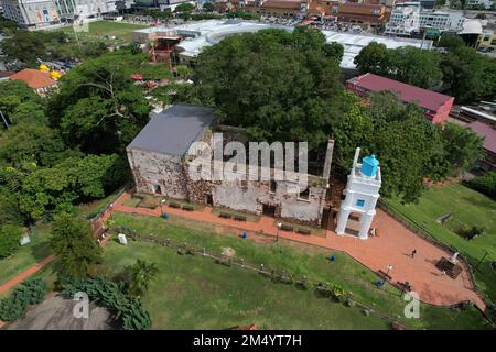 Ein Luftbild des historischen St. Paul's Church in Malacca, das älteste Gebäude in Malaysia Stockfoto