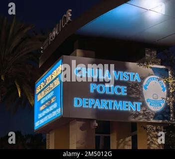 Blaues Briefzeichen Chula Vista Police Department. Stockfoto