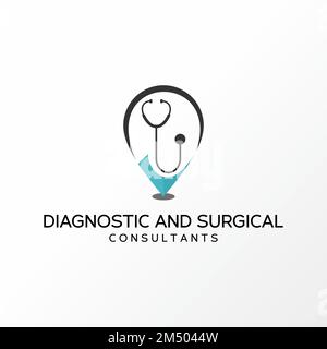Einzigartiger Ort oder Ort und Stethoskop Bildgrafik Symbol Logo Design abstraktes Konzept Vektormaterial. Kann als Gesundheit und Punkt verwendet werden Stock Vektor