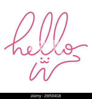 hallo Grußtext handgeschrieben und Kaninchen-Strichzeichnung feiert das Jahr des Kaninchens, ostervektordarstellung Stock Vektor