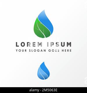 Wassertropfen mit verbundenem Blattbild Grafik-Symbol Logo-Design abstraktes Konzept Vektormaterial. Kann als Symbol in Verbindung mit Natur oder Grün verwendet werden. Stock Vektor