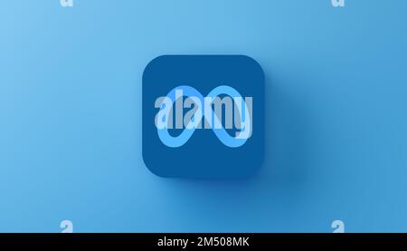 New York, USA - 25. November 2022: Meta Platforms Logo-Symbol. Meta – Technologiekonglomerat. Das Unternehmen besitzt Facebook, Instagram und WhatsApp. Meta war es Stockfoto