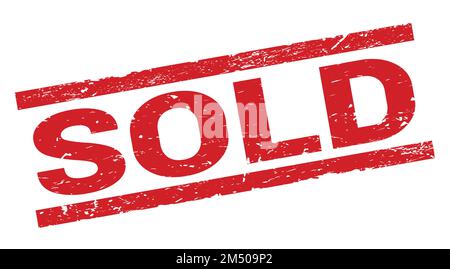 VERKAUFT Text auf rotem Rechteck Stempel Zeichen geschrieben. Stockfoto