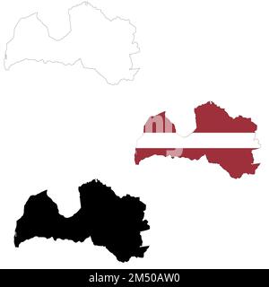 Karte Lettland auf weißem Hintergrund. Lettische Kartendarstellung. Vektorkarte Lettlands mit der Flagge im Inneren. Stockfoto