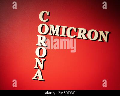 Kombination aus Omicron-Wort und Corona-Wort Stockfoto