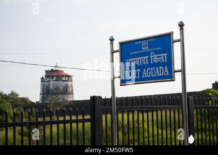 Goa, Indien - 02. Oktober 2021, Bild des historischen Aguada Fort, ein berühmtes Touristenziel von Goa. Stockfoto