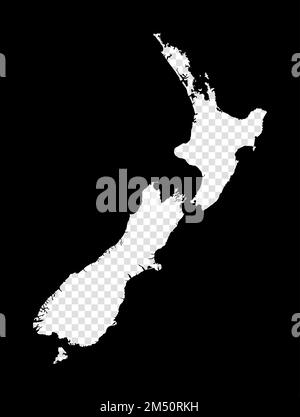 Schablonenkarte von Neuseeland. Einfache und minimal transparente Karte von Neuseeland. Schwarzes Rechteck mit ländlicher Form. Moderne Vektor-Illustrationen Stock Vektor