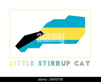 „Little Stirrup Cay“-Logo. Karte von Little Stirrup Cay mit Inselname und Flagge. Elegante Vektordarstellung. Stock Vektor