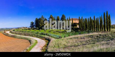 Traditionelle malerische Landschaft und ländliche Landschaft der Toskana. Italien Stockfoto