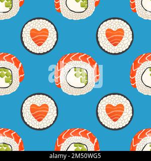 Sushi-Rollen nahtloses Muster japans asiatisches Food-Vektordesign isoliert auf farbenfrohem Hintergrund Stock Vektor