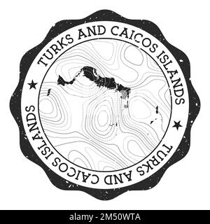 Stempel der Turks- und Caicosinseln im Freien. Runder Aufkleber mit Karte der Insel mit topografischen Isolinien. Vektordarstellung. Stock Vektor