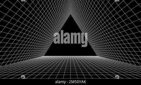 Abstrakter Computerhintergrund im Stil von 80s. Interieur im Sci-Fi-Stil mit Retro-Linien. Synthwave- oder retrowave-Rasterraum. Stock Vektor