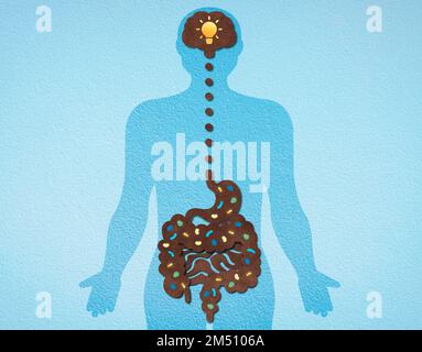 Die gut-Hirn-Achse - die Integration zwischen Zentralnervensystem und Gastrointestinaltrakt - eine konzeptionelle Illustration Stockfoto