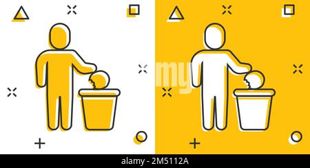 Mülltonne mit People-Ikone im Comic-Stil. Recyceln Sie Cartoon-Vektor-Illustration auf weißem isolierten Hintergrund. Papierkorb Splash-Effekt Zeichen Geschäft Stock Vektor