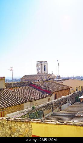 Panorámica de Calafell desde el castillo de la Santa Creu en Calafell, Vendrell, Costa Dorada, Tarragona, Catalunya, España, Europa Stockfoto