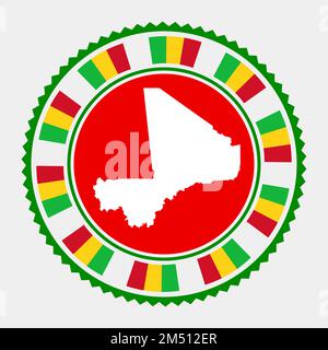 Mali-Flachstempel. Rundes Logo mit Karte und Flagge Malis. Vektordarstellung. Stock Vektor