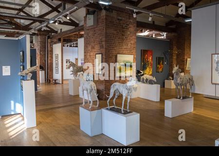 Biscuit Factory,Gebäude,Kunst,Künstler,Galerie,Galerien,Weltraum,Ouseburn,Newcastle upon Tyne,Simply,Newcastle, ist eine, Stadt, und, Metropolregion, In, Tyne und Wear, England. Die Stadt befindet sich am Fluss Tyne, nördliches Ufer, und bildet den größten Teil des bebauten Gebiets von Tyneside. Newcastle ist auch die bevölkerungsreichste Stadt Nordostenglands. Nordosten, England, Englisch, GB, Großbritannien, Großbritannien, Großbritannien, Großbritannien, Großbritannien, Europa, Europa, 2-stöckige Kunst- und Handwerksgalerie in einem großen, ehemaligen Lagerhaus mit freiliegenden Ziegeln und freigelegten Böden Stockfoto