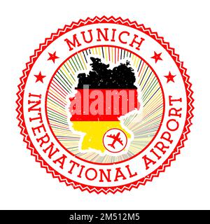 Stempel des internationalen Flughafens München. Illustration des Airport-Logos. Flughafen München mit Landesflagge. Stock Vektor