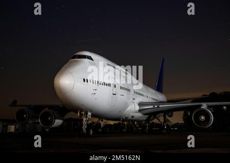 Außer Betrieb, in Lagerung Air Alanta Isländisches 747-Flugzeug TF-AAK auf dem Nordvorfeld am Flughafen Cotswold Stockfoto