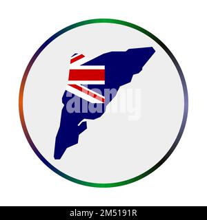 Salt Cay, Wahrzeichen der Turks Islands. Form der Insel mit Salt Cay, türkische Flagge. Rundes Schild mit Fahnenfarben-Verlaufsring. Stock Vektor