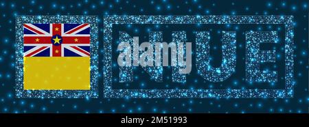 Niue-Abzeichen. Die Flagge von Niue im glühenden geometrischen Netzwerkstil. Authentische Vektordarstellung. Stock Vektor