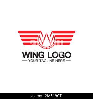 Buchstabe W für Flügel Logo-Design, Kombination mit Buchstabe W und Flügeln Stock Vektor