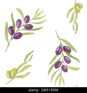 Aquarell Violett Olive Nahtloses Muster. Abbildung Mit Olivästen. Design für Cover, Schreibwaren und Tapeten Stockfoto