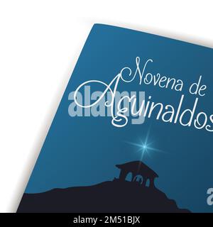 Blick auf das traditionelle kolumbianische Buch „Novena de Aguinaldos“, dekoriert mit der Silhouette der Geburtsszene und dem Stern von Bethlehem. Stock Vektor