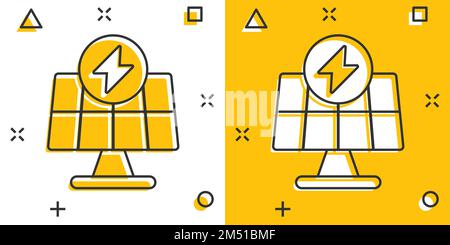 Solarpanel-Ikone im Comic-Stil. Ökologie Energie Cartoon Vektor Illustration auf weißem isolierten Hintergrund. Elektriker Splash Effect Sign Business Konz Stock Vektor