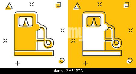 Kraftstoffpumpe Symbol im Comic-Stil. Tankstelle Cartoon Zeichen Vektor-Illustration auf weißem isolierten Hintergrund. Geschäftskonzept mit Benzinspritzer. Stock Vektor