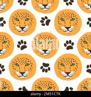 Nahtloses Punktmuster mit Leopardenköpfen. Stock Vektor