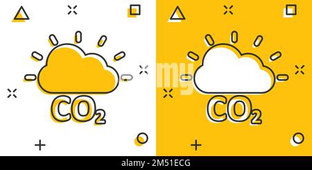 CO2 Emissions-Ikone im Comic-Stil. Wolke Katastrophe Cartoon Vektor-Illustration auf weißem isolierten Hintergrund. Umwelt Splash Effekt Zeichen Business con Stock Vektor