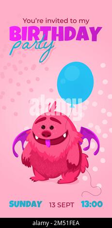 Vorlage für Einladungskarte mit niedlichem Cartoon-Monster Stock Vektor