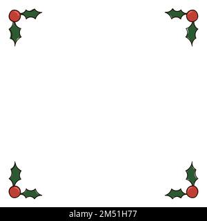 Leere Schablone mit Rahmen aus Beeren und Holly-Blättern im Kritzelstil für Weihnachten. Stock Vektor