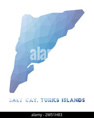 Niedrige Poly-Karte von Salt Cay, Turks Islands. Geometrische Darstellung der Insel. Salt Cay, polygonale Karte der Turks-Inseln. Technologie, Internet, Netzwerk CO Stock Vektor